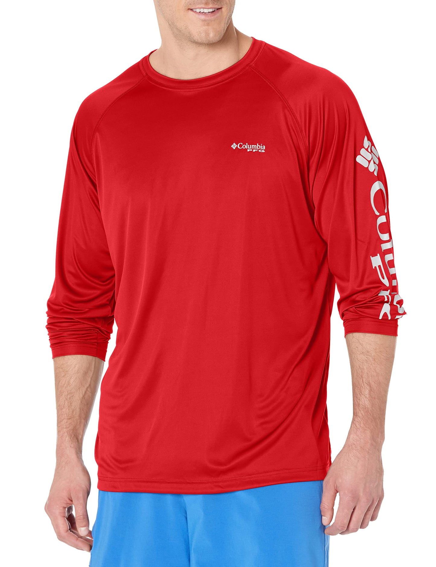 Columbia Men's PFG Terminal Tackle Long Sleeve Fishing Shirt, Red Spark/White Logo, 3X