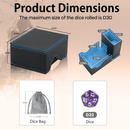 Stepane Dice Tower and Tray, Portable Commander Deck Box, Foldable Dice Storage Box for Dungeons and Dragons Rolling Tray Black/Blue