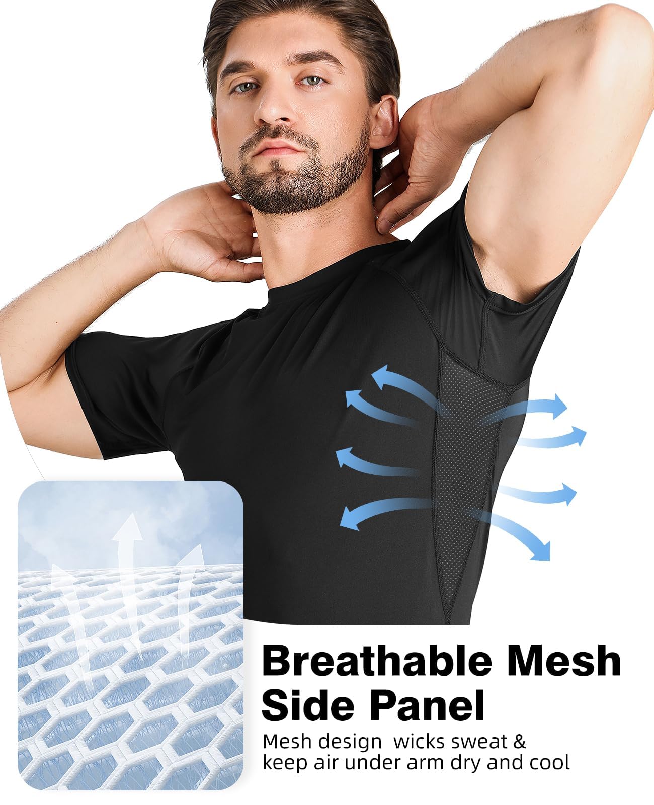 Tigersay Men's Compression Shirts, Short Sleeve T-Shirt Athletic Compression Tops Workout Sports Base Layer Undershirt