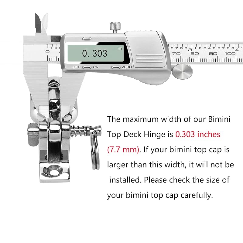 316 Stainless Steel Bimini Top Deck Hinge with Quick Release Pin – 90° Deck Hinge, Includes Screws