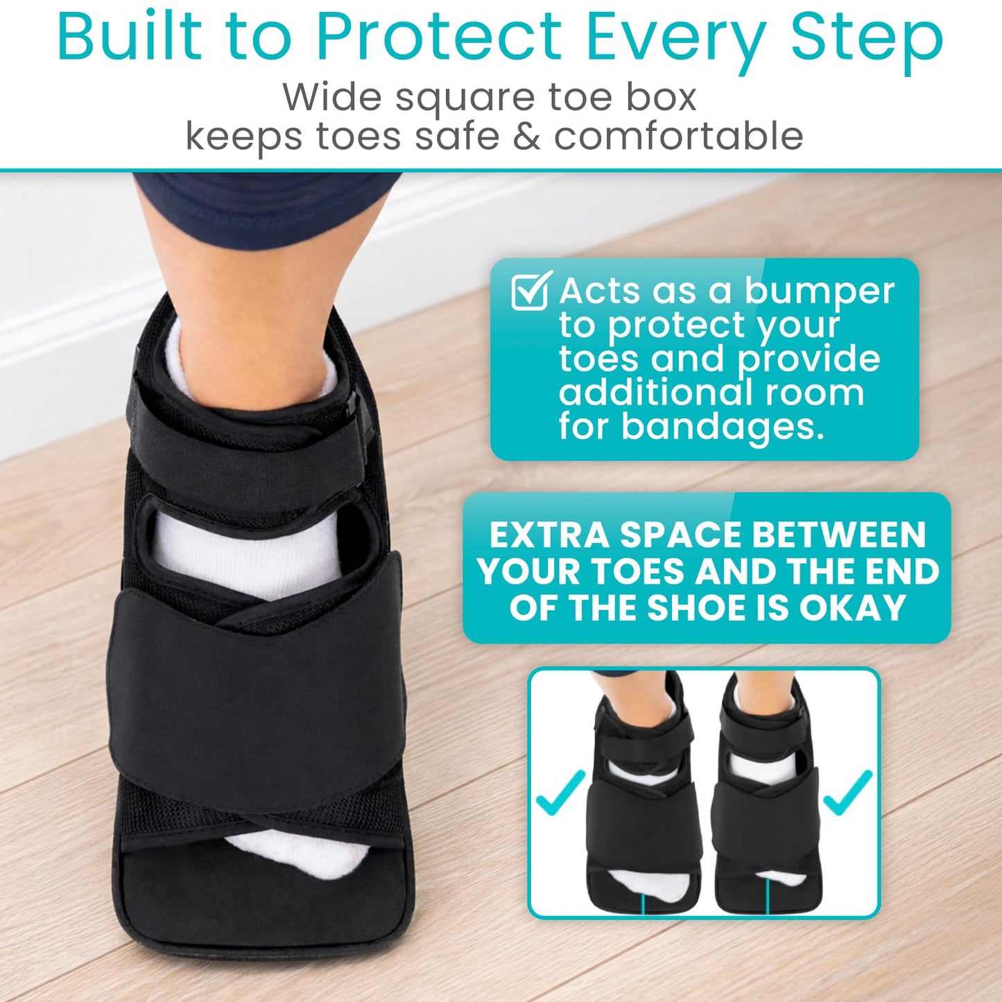 Vive Post Op Shoe - Lightweight Medical Walking Boot with Adjustable Strap - Orthopedic Recovery Cast Shoe for Post Surgery, Fractured Foot, Injured Toes, Stress Fracture, Sprains - Left or Right Foot
