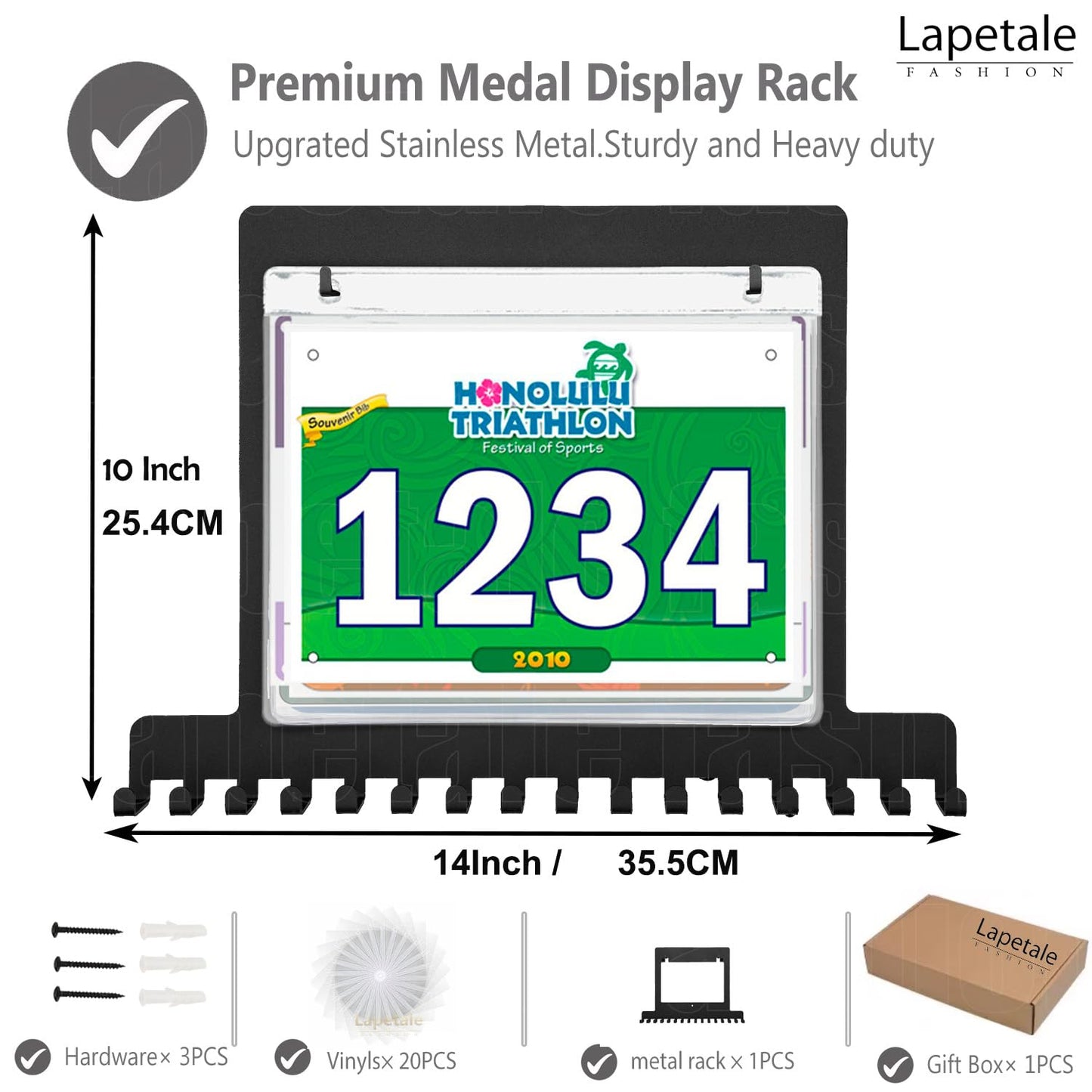 Lapetale Fashion Race Medal and Bib Display,Running Bib and Medal Display and Runner Medal Hanger Display,Medal and Bib Hanger Display, Bib and Medal Display for Wall,Gifts for Runners