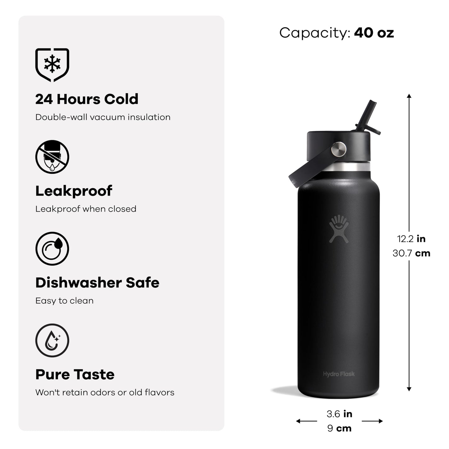 Hydro Flask Water Bottle - Insulated Stainless Steel - Wide Straw Lid, Non Spill, Leakproof in 40 Oz Mermaid Green