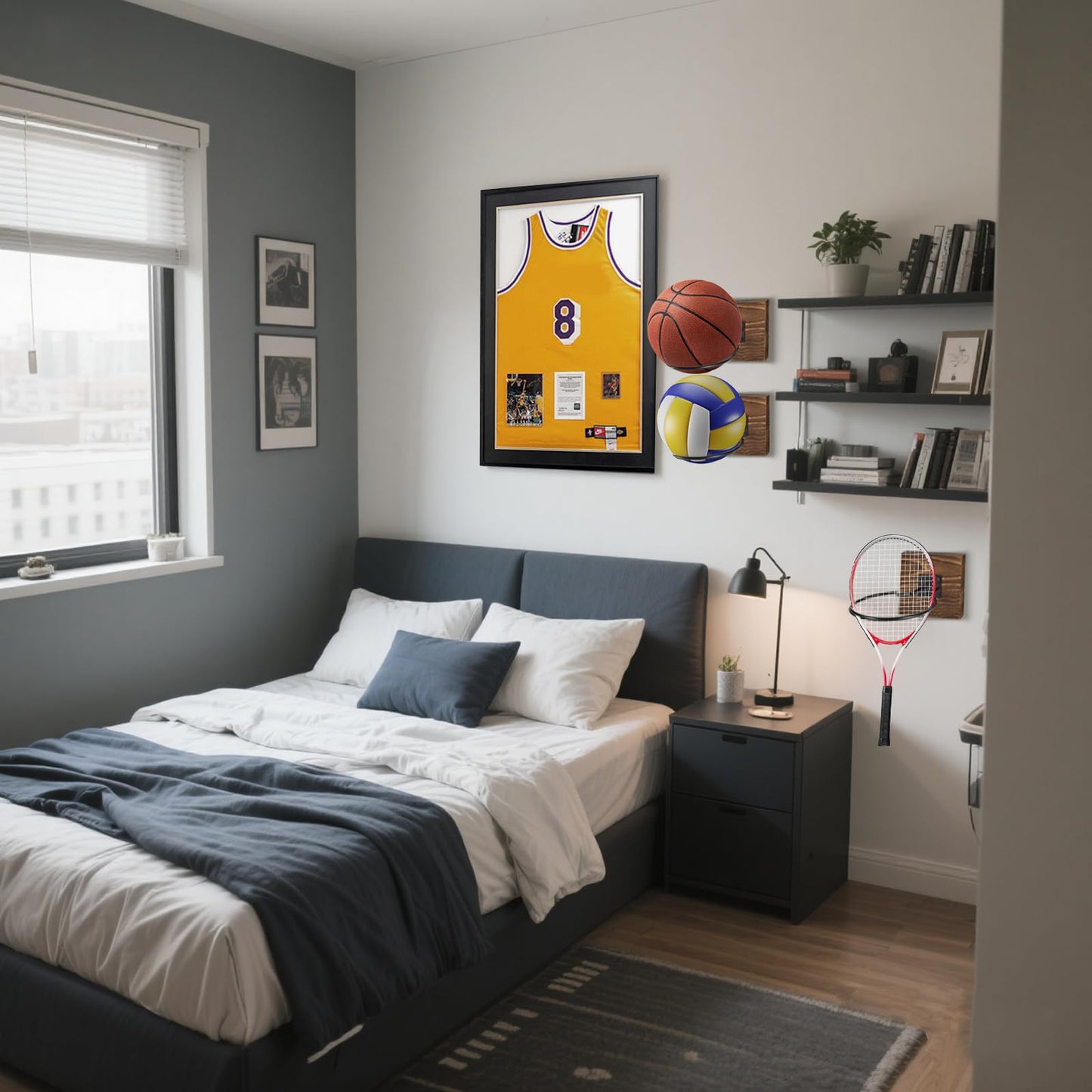 CRNHIGY Wall Mounted Basketball Hoops, Made of Solid Wood and Metal, can be Easily Installed, Suitable for Basketball, Soccer, Soccer Display Unit Storage