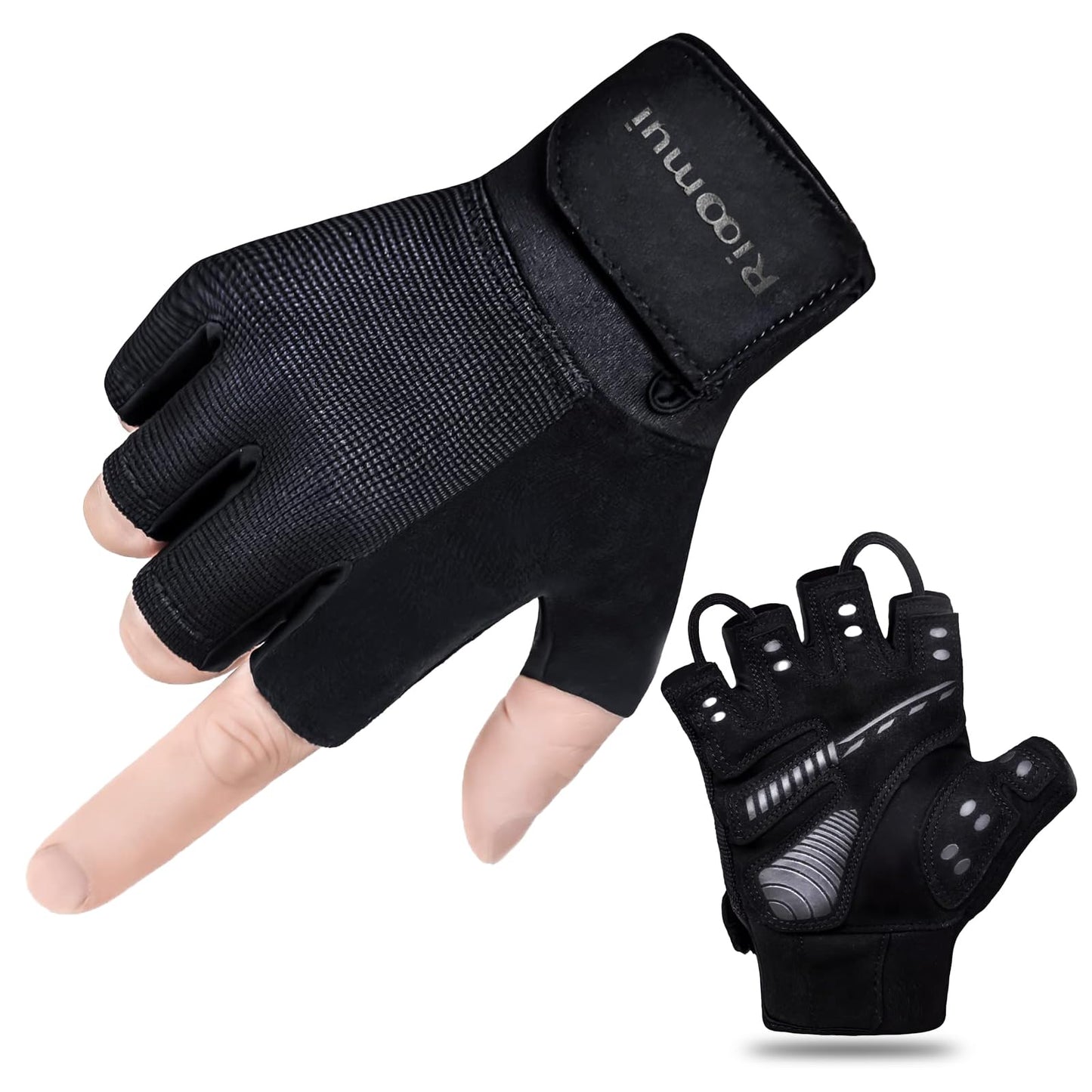 Rioomui Gym Gloves for Men,Lightweight Breathable Workout Gloves Women with Excellent Grip and Snug fit for Weight Lifting, Gym,Training, Crosstraining, Pull ups, Fitness-Black-XL