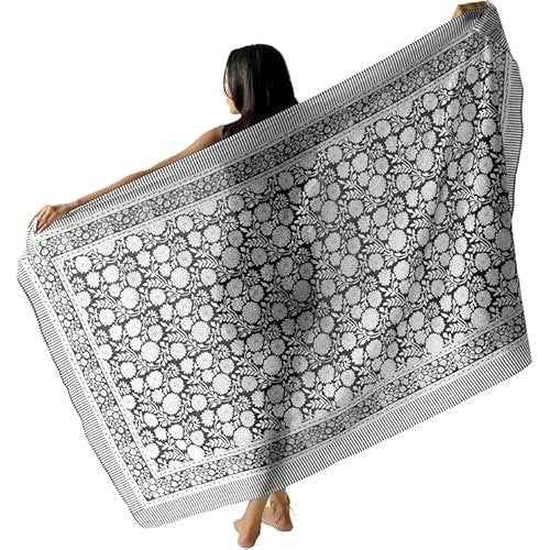 100% Cotton Sarong Coverup for Women Indian Hand Block Print Swimsuit Pareo Wrap Skirt Beach Bikini Cover Up Long (73" x 43")