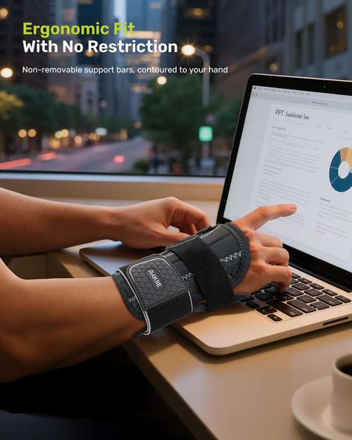 Rakiie Wrist & Thumb Brace 5X Powerful Support, Carpal Tunnel Wrist Brace 3 Adjustable Straps, Night Thumb Splint for De Quervain's Tenosynovitis, Tendonitis Pain Relief, Left Hand, Gray S/M(5.51-7.48")