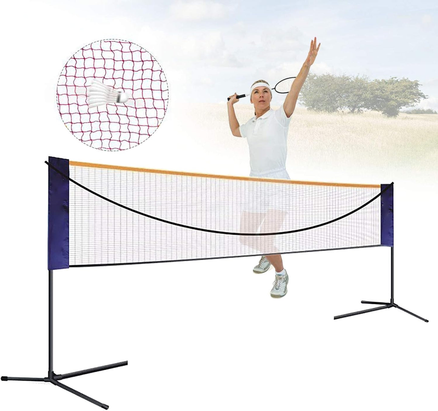 20FT Badminton Net,Portable Tennis Net,Adjustable Height Badminton Net with Stand,Volleyball Training Court Sports Tool with Carry Bag,Easy Setup for Indoor and Outdoor Play
