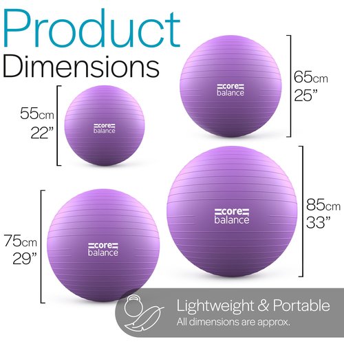 Core Balance Pregnancy Ball with Air Pump - Ideal for Prenatal Yoga, Pilates, and Maternity Exercises, Doubles as Office Chair, Stability and Balance Training, Physical Therapy Equipment (25" Purple)