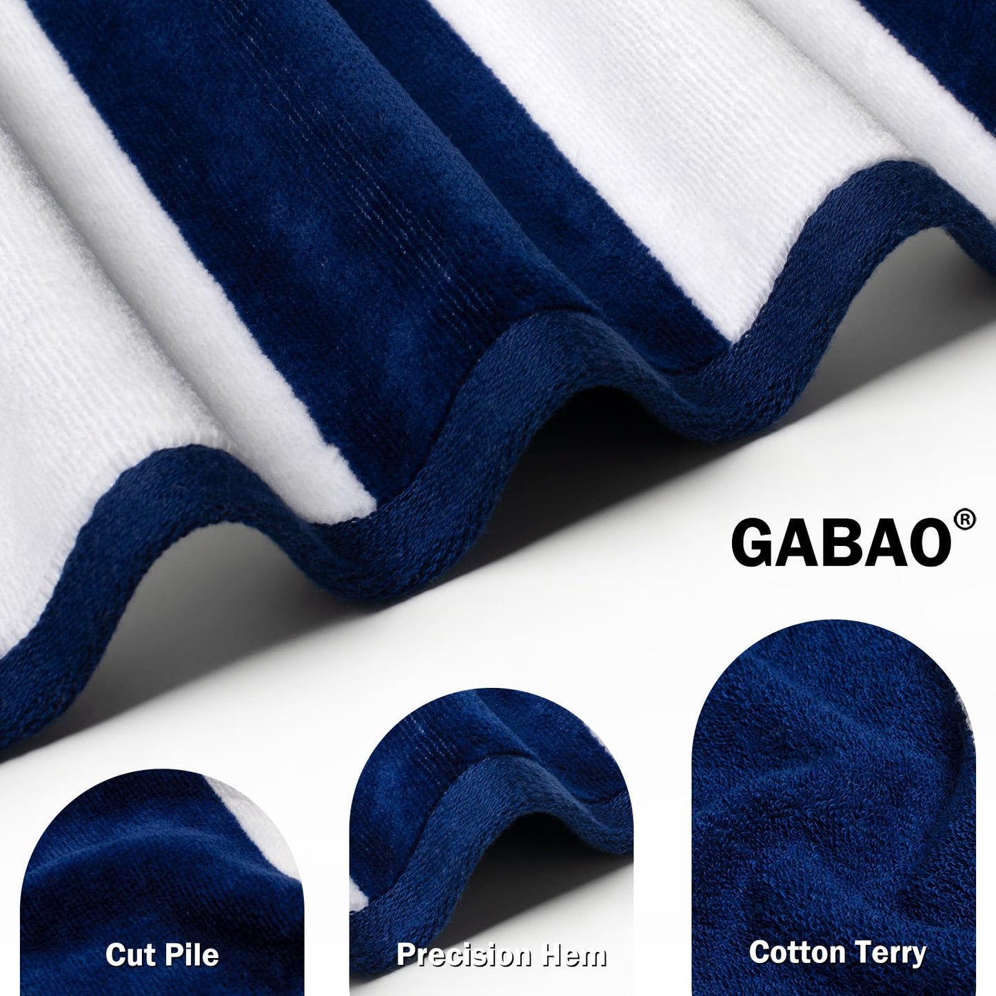 GABAO Large Beach Towel Oversized - 35"x70" Extra Big Cotton Pool Towel, XL Striped Swim Towel for Adults (Navy Blue)
