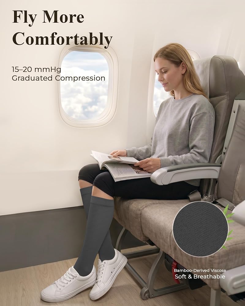 Compression Socks for Women 15-20 mmHg - Bamboo Viscose, 3-Pair Knee High, Black Gray Nude (Variation: Black-Gray-Nude Solid+Medium)