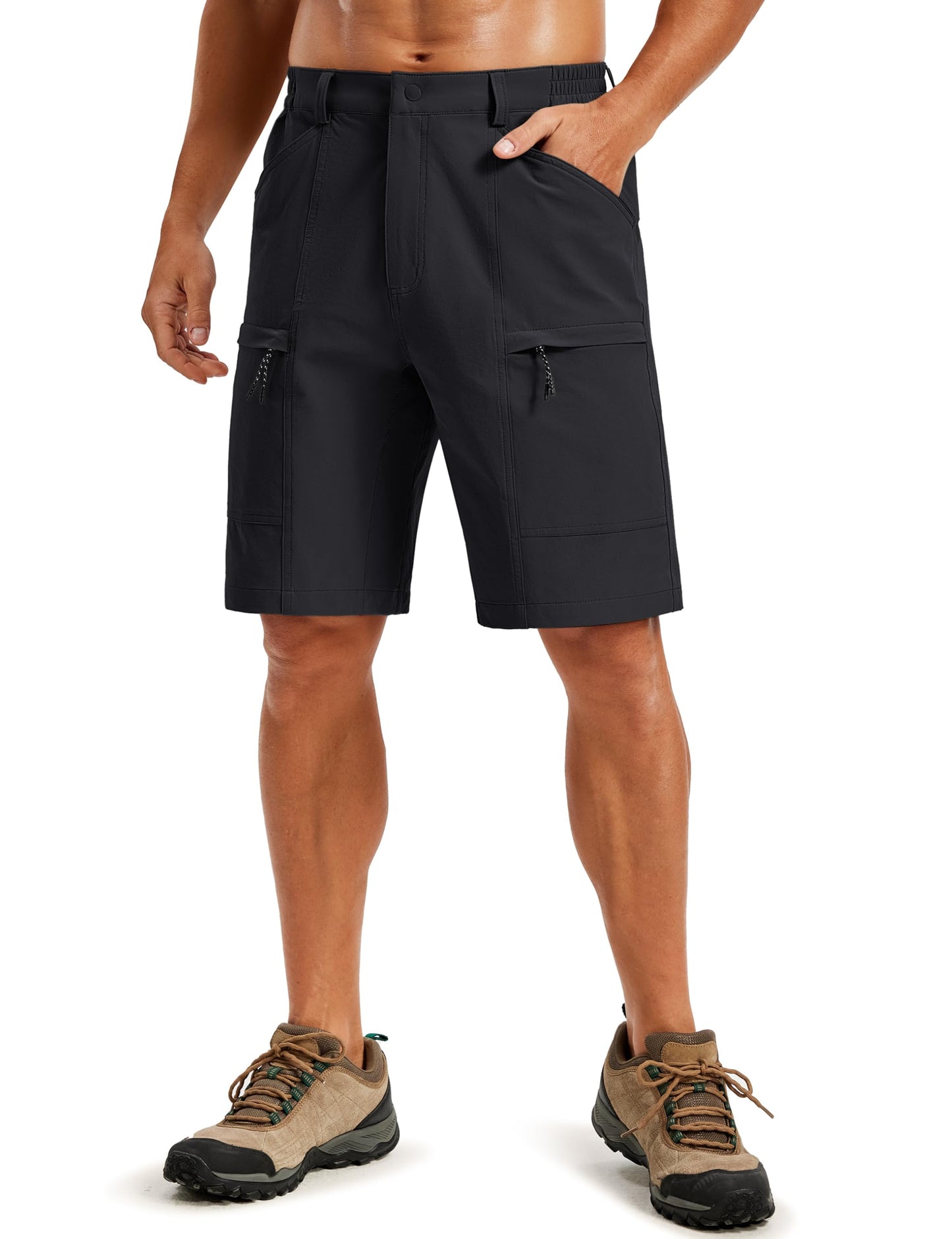 TACVASEN Men's Hiking Cargo Shorts Quick Dry Lightweight Shorts with Zipper Pockets for Casual Golf Travel Work Black 38