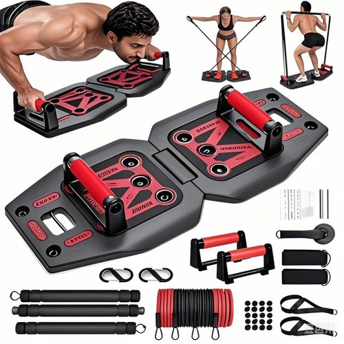 LAKXSF Work out Push up Board for Home Gym, Pilates Workout Exercise Resistance Band Set with Handles, Pushup Board Gift for Men and Women, Essential Shoulder Strength Training Goods Equipment Kit