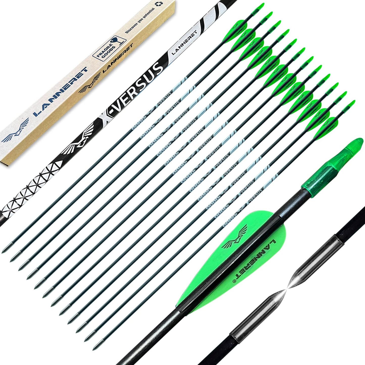 Lanneret Archery Practice Target Arrows for Youth and Beginners, 26/28inch Fiberglass Arrows for Compound & Recurve Bow(Pack of 12) Black