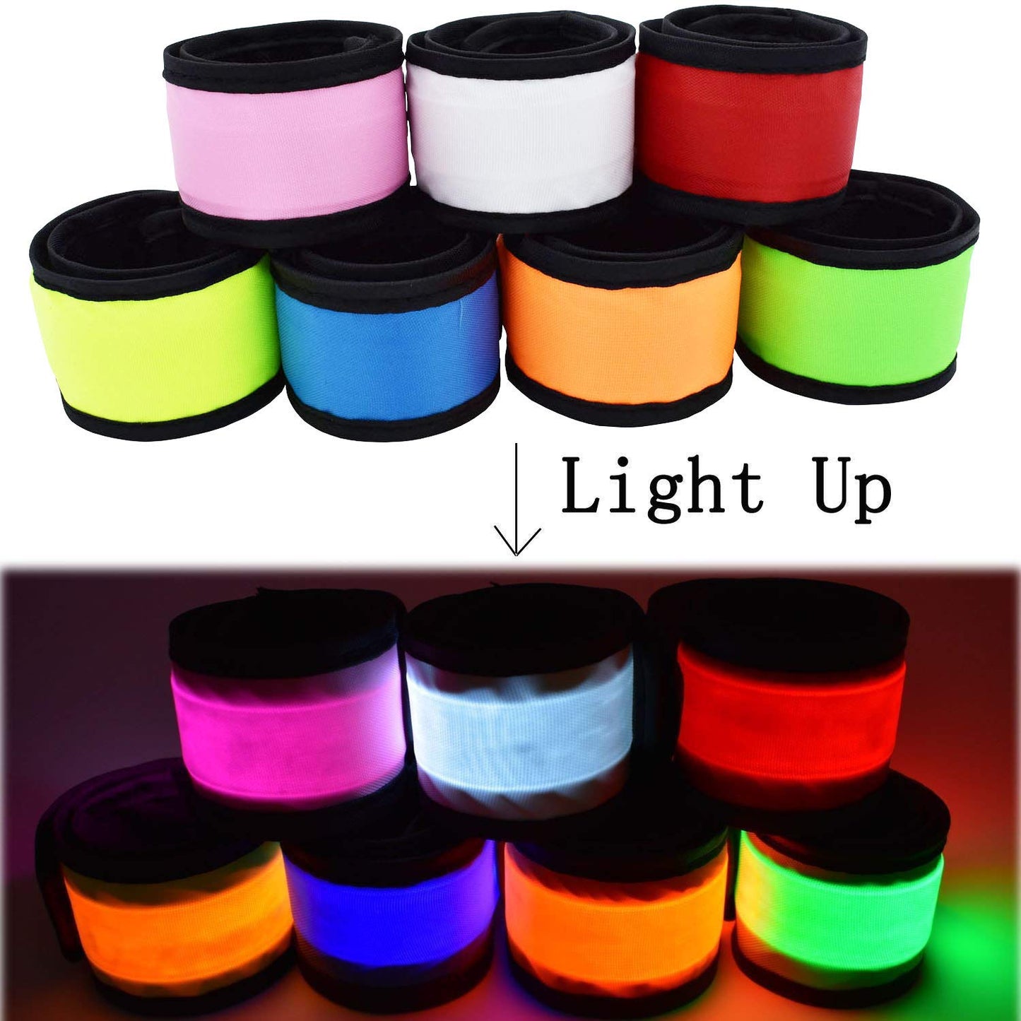 AMNQUERXUS LED Glow Slap Bracelet Light Up Wristband High Visibility Safety Gear for Cycling Walking Running Concert Camping Outdoor Sports-Fits Women Men (7 Pack - Colorful)