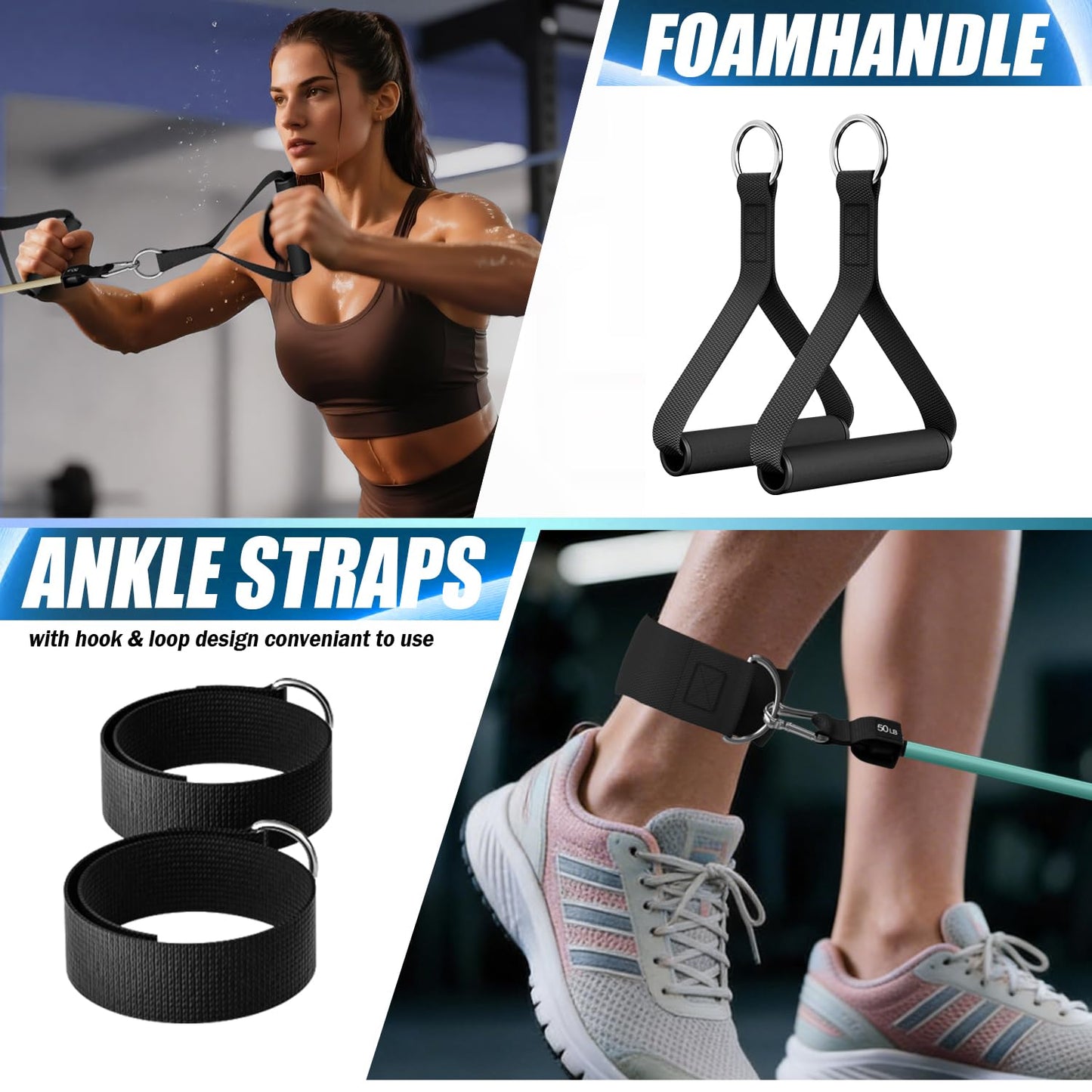WHATAFIT Resistance Bands, Exercise Bands with Handles for Men and Women Fitness, Strength Training Home Gym Equipment, Green Blue
