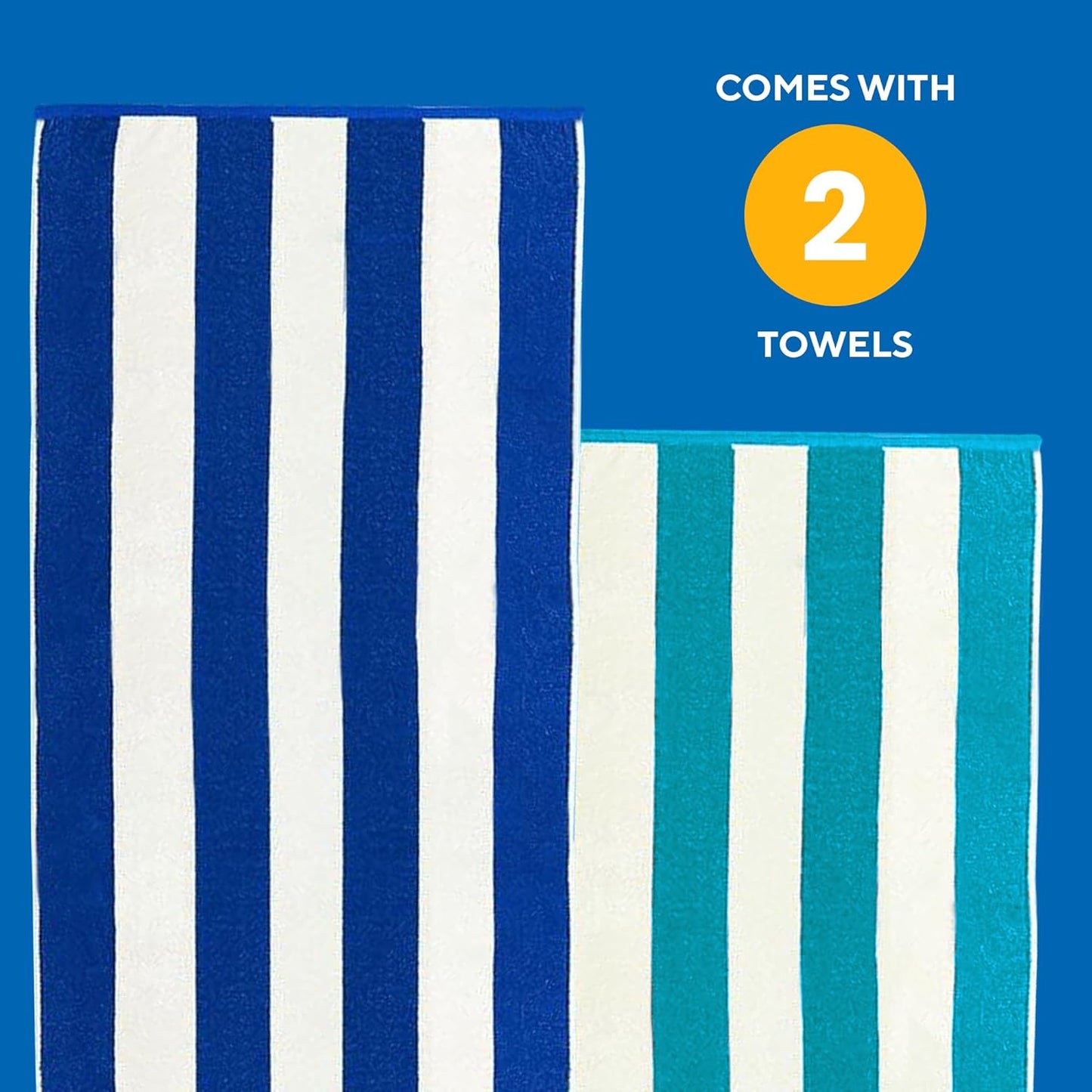 Kaufman - Large Beach Towels | 30" x 60" Terry Cabana Striped | Absorbent, Quick-Drying | 100% Cotton Thick Beach Towels (Blue & Turquoise) (2-Pack)