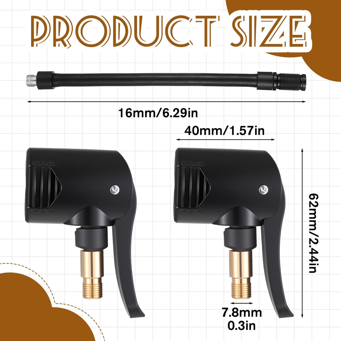 2pcs Black Presta Valve Adapter, Locking Presta Schrader Air Chuck for Bike Tire, Dual Head Pump Nozzle, Prestas Schrader Valve Adapter for Bicycle Floor Pump