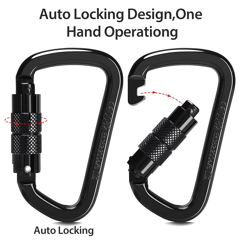 30KN Auto Locking Carabiner Clip Twist Lock Heavy Duty D-Shaped (2 Pack) Large Variation