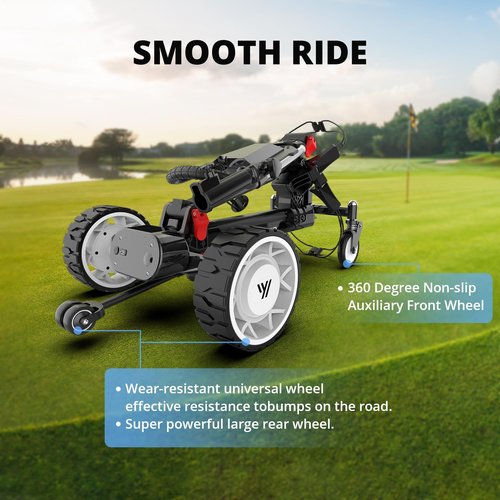 Woaher EST3 All Terrain Electric Golf Cart, Automatic Sensing Driving Golf Cart, 35-40 KM Ultra Long Driving Distance 5 Tires Dual Motor Golf Push Cart