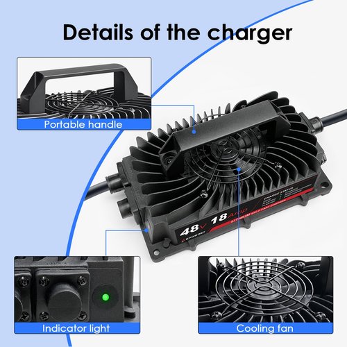 EPOWREY 18AMP Lithium Golf Cart Battery Charger for 48 Volt/58.4V (51.2V) LiFePO4 Battery with Ring Terminals Plug