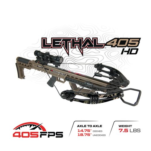 Killer Instinct Lethal HD405 Crossbow Kit Bundle with Crossbow Case and (3-Pack) Fixed-Blade Steel Tip 100-Grain Hunting Broadheads