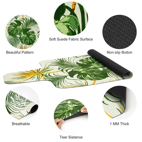 MicaYoung Pilates Reformer Mat Cover Non-slip for Pilates Reformer Workout 1mm/0.04" Thick with Carry Pouch, Green Leaf