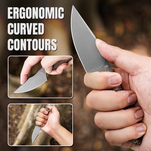 Kizer Mini Harpoon Fixed Blade Knife with Sheath, 3V Blade Hunting Knife with Micarta Handle, Camping Fixed Blade Small EDC Knives for Hiking, Survival 1040SM1