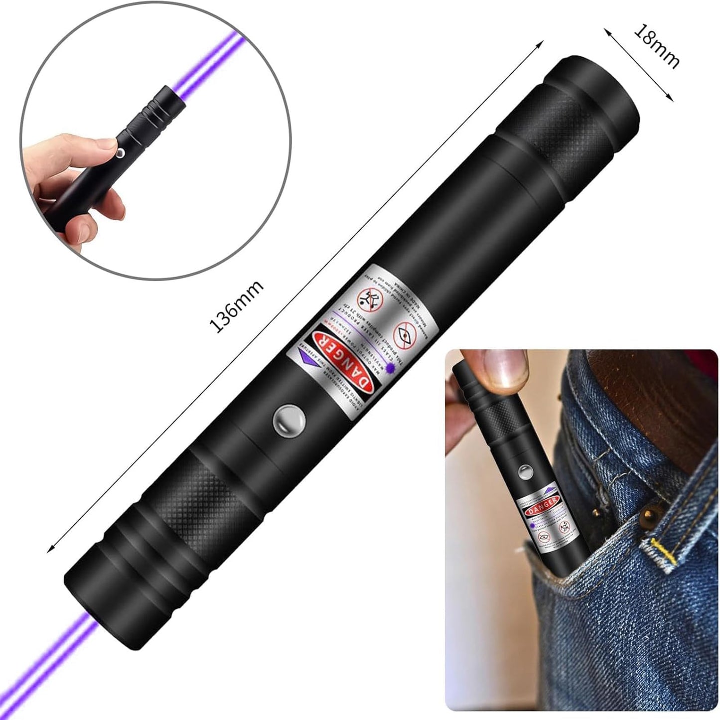 Purple Laser Pointer, High Power Laser Pointer, Suitable for Tv/LED/LCD Screen Demonstrations, Outdoor Exploration, and Construction Projects, with USB Charging Option