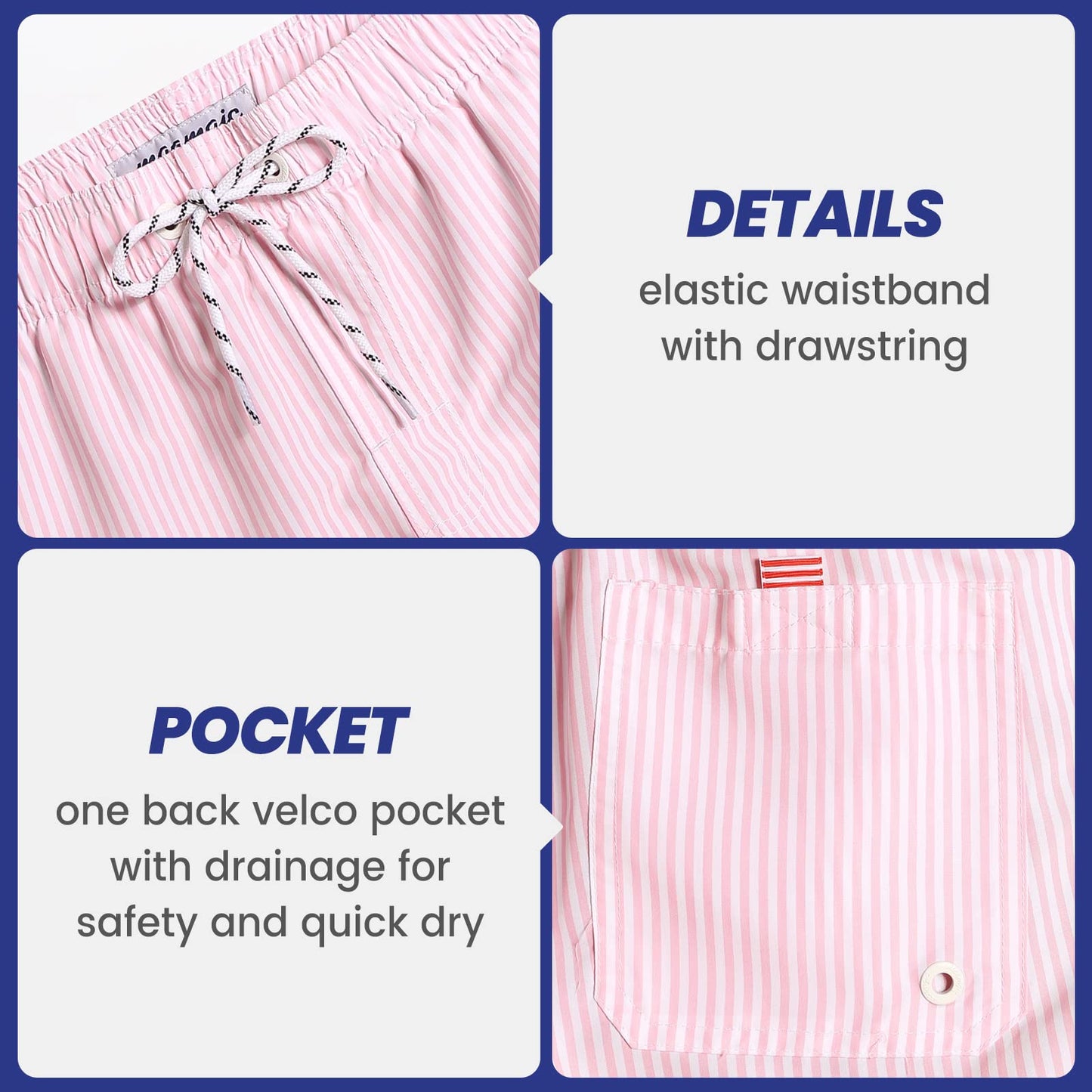 maamgic Mens 7 inch Mens Swim Trunks with Mesh Lining Quick Dry Board Shorts Mens Bathing Suits Pink Medium