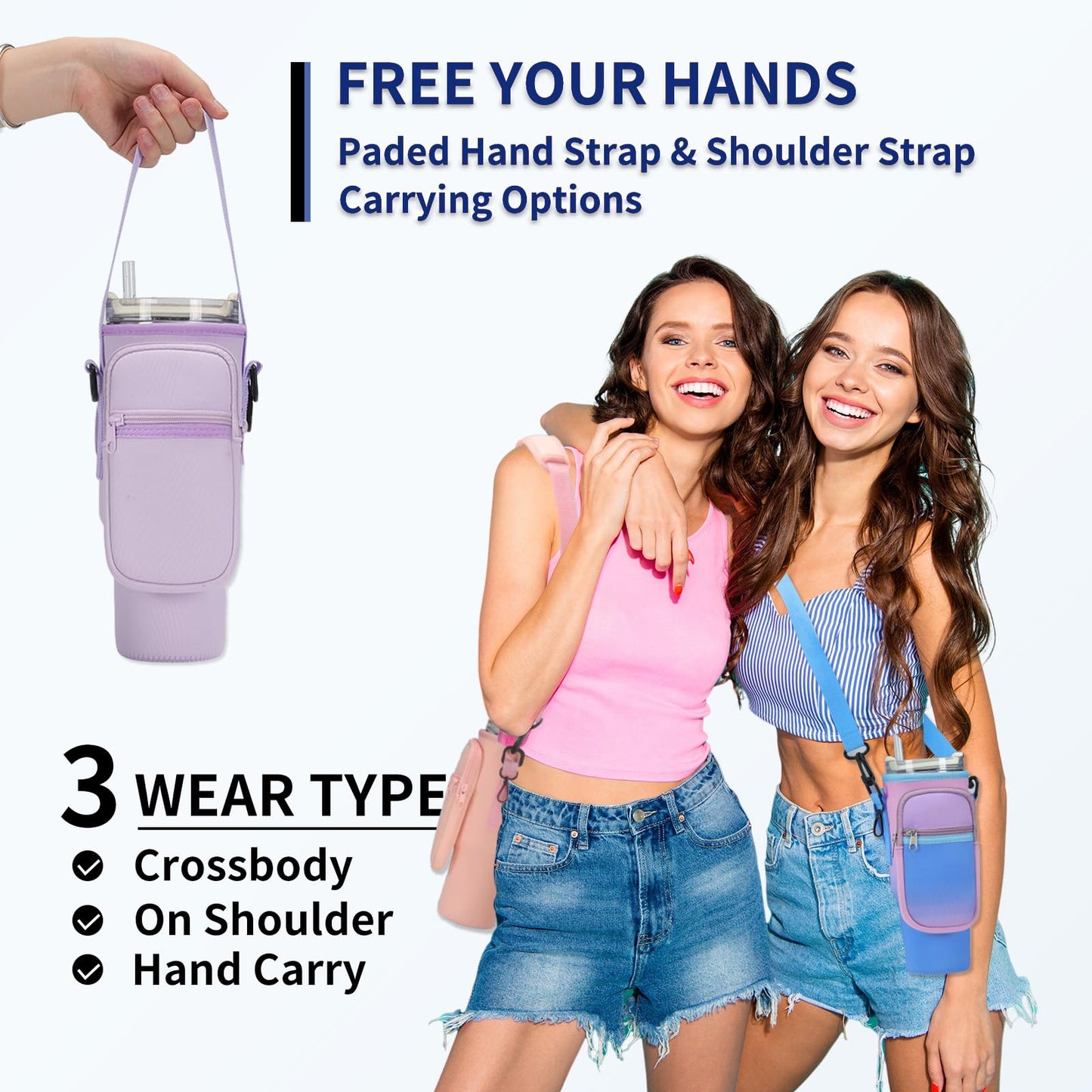 GOEWY Water Bottle Carrier Bag for Stanley 30 oz Tumbler with Phone Pocket Neoprene Water Bottle Holder with Shoulder & Handheld Strap Stanley Cup Accessories