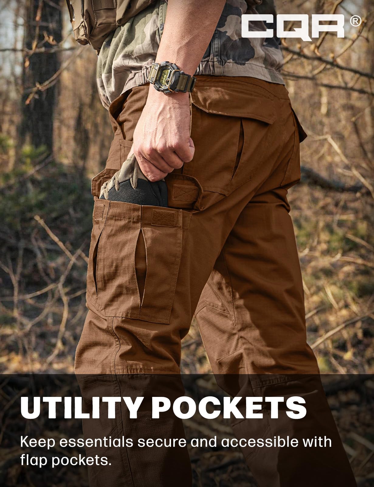 CQR Men's Tactical Pants, Water Resistant Ripstop Cargo Pants, Lightweight EDC Work Hiking Pants, Outdoor Apparel, Raider Copper Brown, 44W x 32L