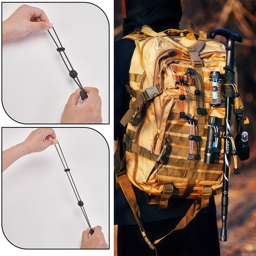 NBEADS 10 Pcs Hiking Pole Holder for Backpacks, Black Hiking Stick Holder Buckle Elastic Rope Lanyard Adjustable Straps for Most Backpacks and Hiking Poles