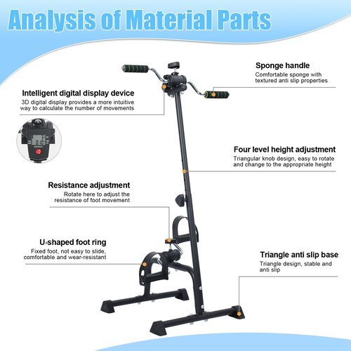 tinysiry Pedal Exerciser Bike Hand Arm Leg Knee Peddler, Adjustable Fitness Recovery Equipment with Monitor, Elderly Physical Therapy Exercise Bike floor bike pedal exerciser for Seniors Total Body