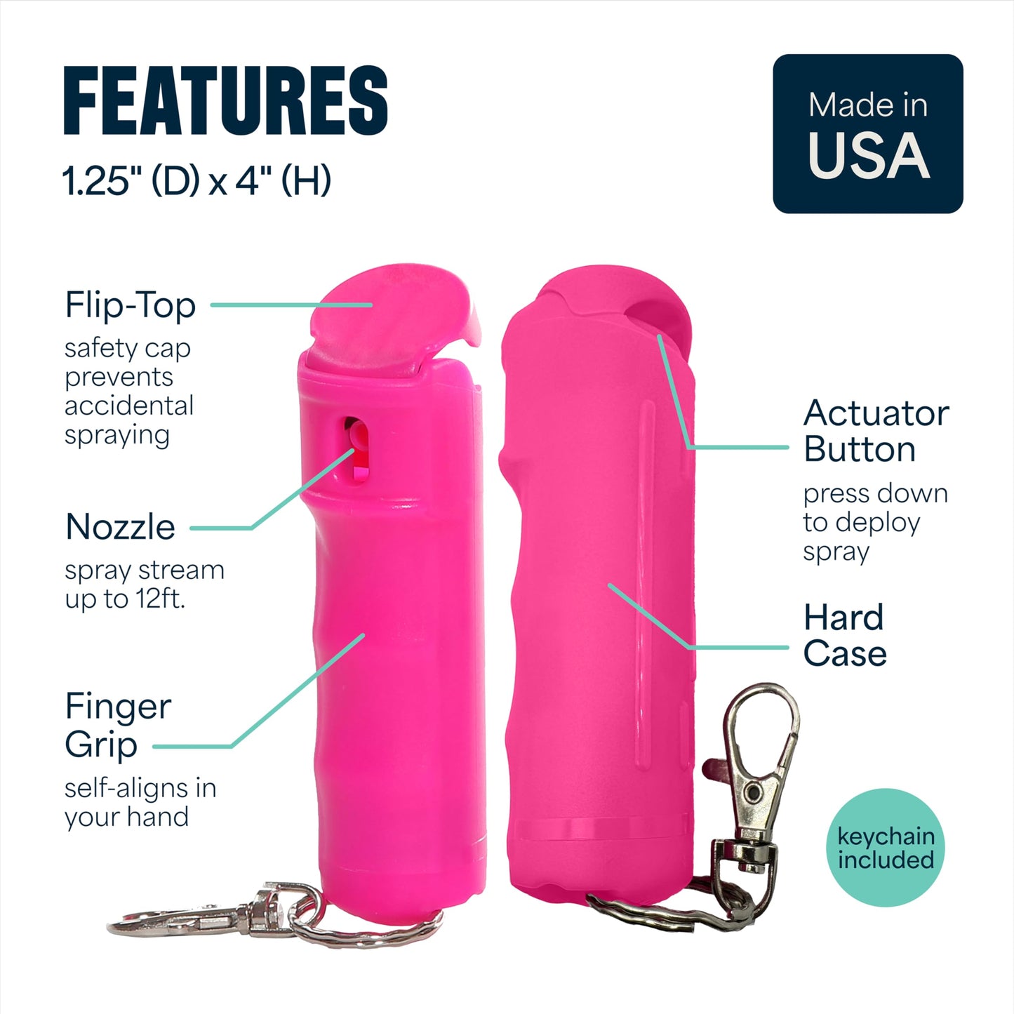 Mace Pepper Spray - Clip On Hard Case Model, 0.42 oz, 12 Feet Range, Max Police Strength, Long Lasting UV Dye, Flip Top Safety Cap, Self Defense Pepper Spray for Women & Men - Pink