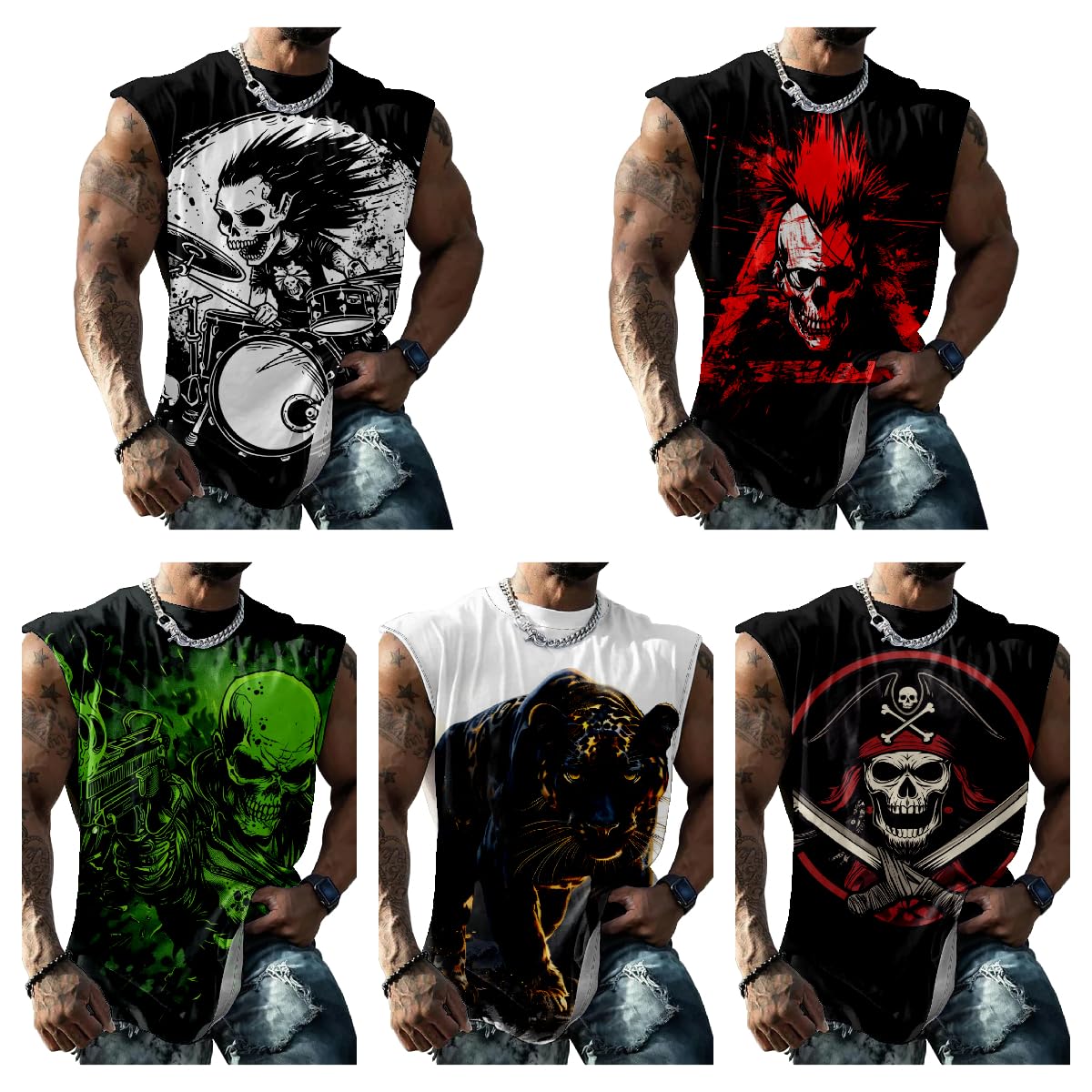 Biacolum Skull Graphics Mens Muscle Shirts Sleeveless Muscle Tank Top Summer Trendy Tough Guy Workout Big and Tall Muscle Shirts for Men Lightweight Tank Tops Suitability Gym Athletic,hat Yellow,L