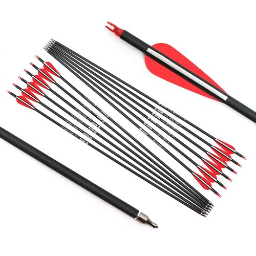 Musen 28"/30" Carbon Archery Arrows, Shaft Spine 500 with Removable Tips, GPI 13.0 Hunting and Target Practice Arrows for Both Compound Bow and Recurve Bow, 12 Pcs