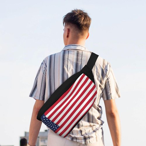 Cute USA Flag Crossbody Fanny Pack for Women Men Adjustable Flag Waist Pack With Pockets for Running,Cycling