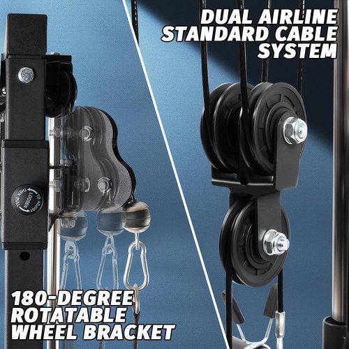 NKLG Wall Mount Cable Station, Cable Crossover Machine with 18 Adjustable Positions Dual Pulley System for Home Gym Fitness Equipment