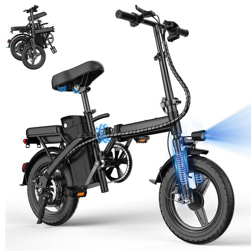 Setohet 14"/20" Foldable Electric Bike, Small Ebike for Adults,Peak 500W Brushless Motor Max Speed 20MPH & Pas Range 18-23 Miles, Mini E-Bike for Commuter/Travel/School NJ (Upgraded-3 Shock Absorbers)