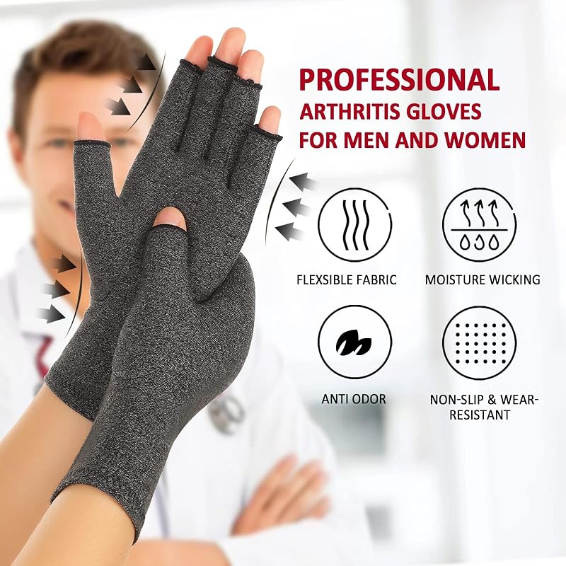 Premium Bamboo Fingerless Compression Gloves for Hand Pain & Arthritis – Grey, Medium