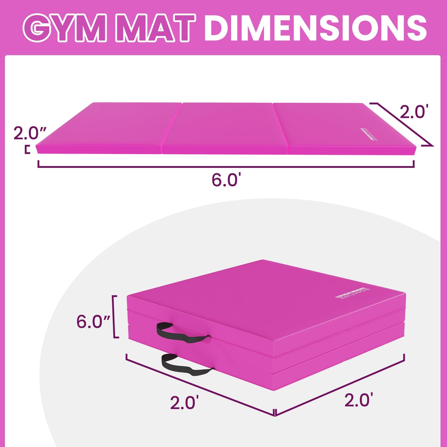 Fitvids Folding Exercise Gymnastics Mat for Tumbling, 2'x6'x2" Gym Workout Mat with Carrying Handles High-Density Anti-Tear Portable Fitness Aerobics Mats for Home Gym Yoga Pilates MMA Core Training, Hot Pink