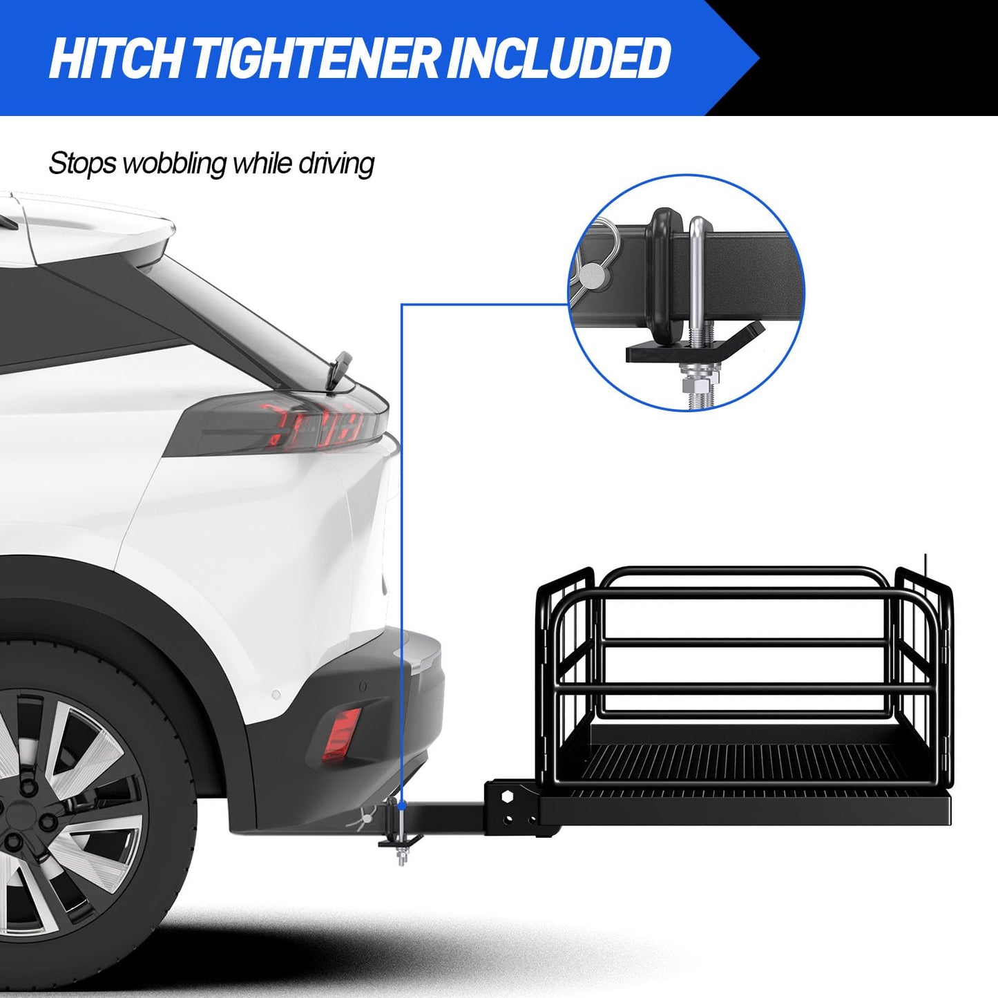 FORWODE 500 LBS Hitch Cargo Carrier Basket, 60"x24"x14" Folding Hitch Cargo Carrier Rack with High Side Rail for 2 Inch Receiver, Car Rack Rear Luggage Basket with Cargo Net
