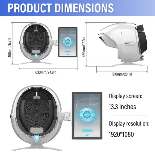 HNZXIB 13.3 Inch Skin Analysis Machine, 38MP AI Facial Skin Analyzer, 8 Spectral Skin Analyzer Machine, Moisture Detector for Beauty Salon & Home, Multi-Language Support
