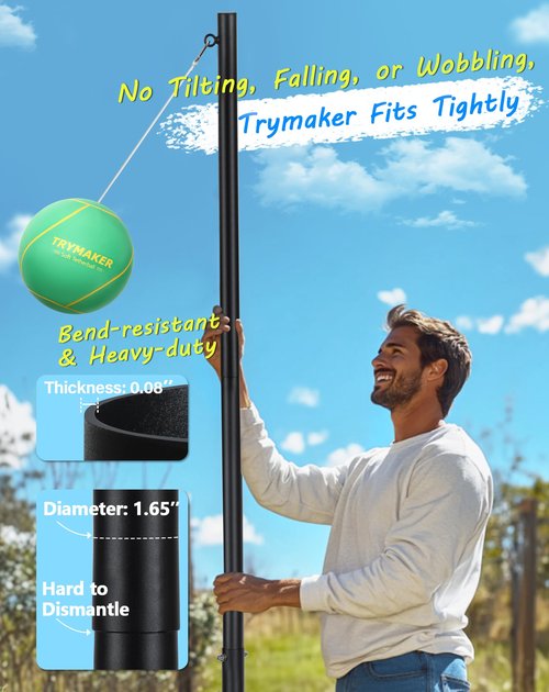 Trymaker Tetherball Set, Tether Balls and Rope Set with Pole 10.43ft Height Heavy Duty, Tetherball Equipment Kit for Backyard Outdoors Kids and Adult (No Base Included)