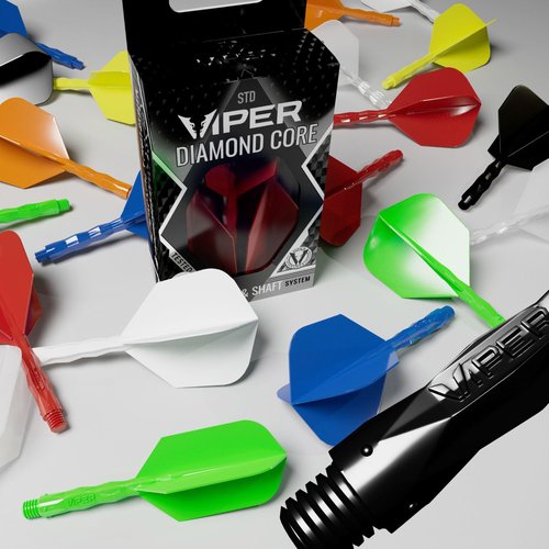 Viper Diamond Core Integrated Dart Flight & Shaft System - Precision Darting Accessory with Tough Polymers for Enhanced Performance, Set of 3, InBetween Shaft, Slim Flight, Black