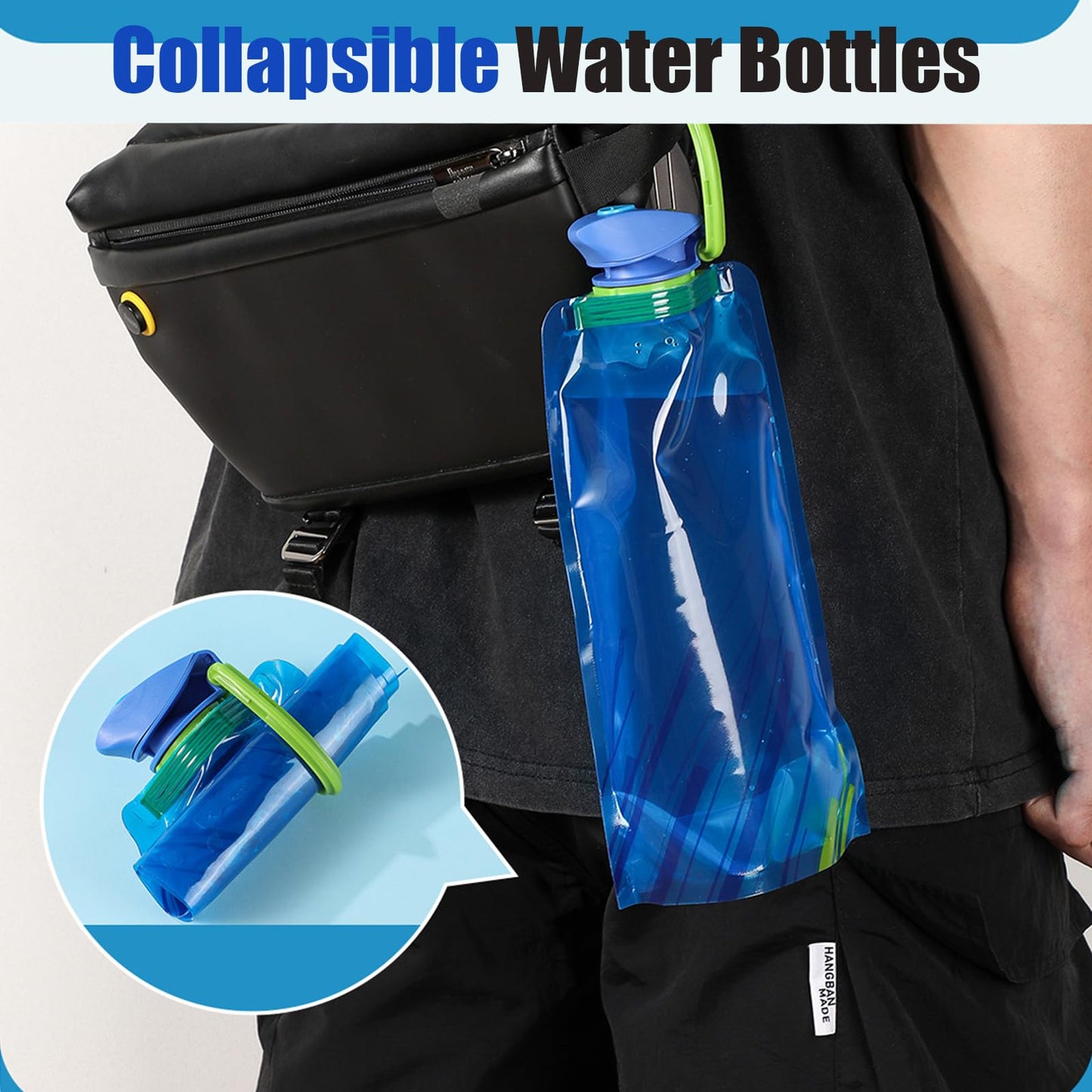 LuLuya 4 Pack Collapsible Water Bottles for Travel – 23oz Foldable Water Bottle with Carabiner,Leakproof BPA-Free Water Jup, Portable Reusable Water Bottle for Hiking,Sports,Camping,Biking
