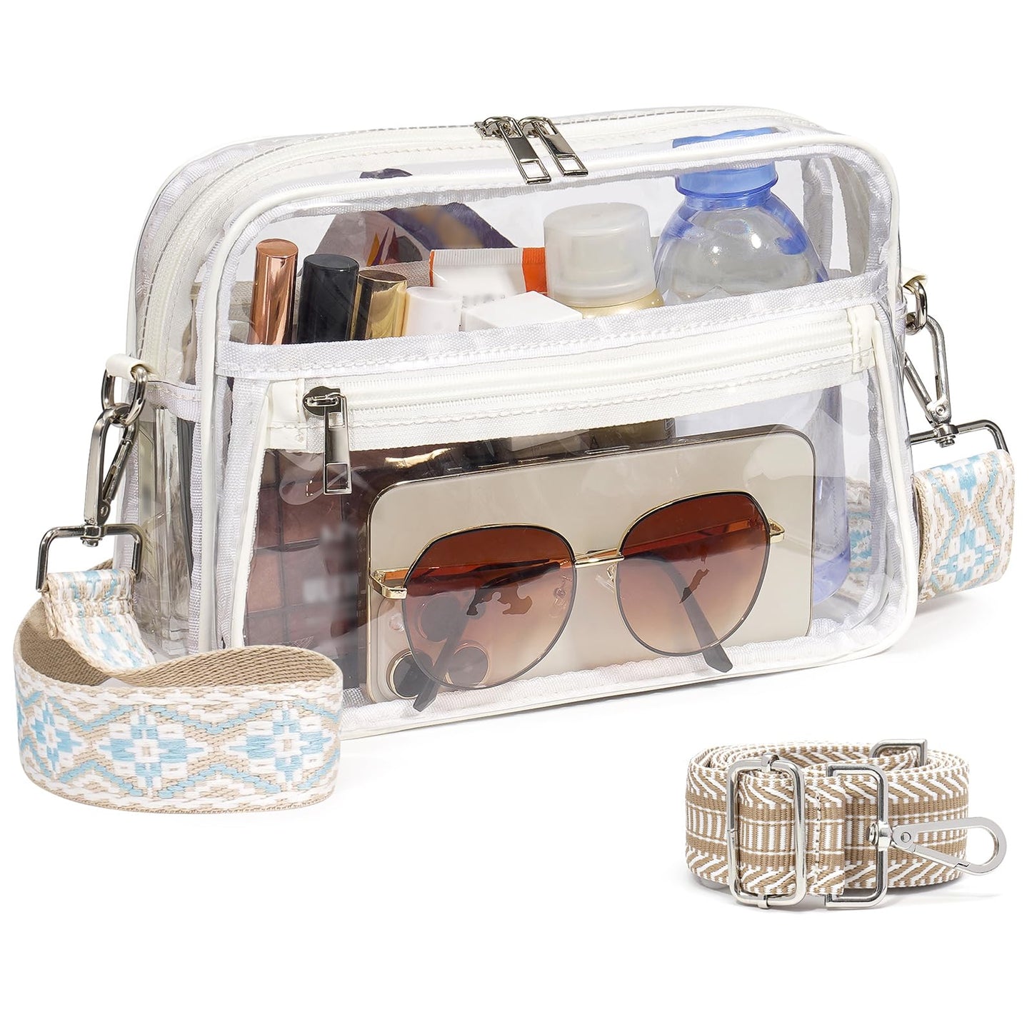 QOECI Clear Bag for Stadium Events, White Clear Bags for Stadium Approved, Transparent Purses for Women With 2 Extra-Long Detachable Straps For Concerts Sports
