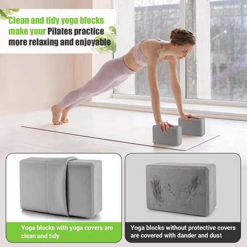Yoga Blocks with Silicone Protective Cover, Premium EVA Foam Yoga Block for Yoga, Pilates, Meditation & Stretching, Non-Slip Lightweight Durable Bricks for Improving Poses & Balance (Gray (2 PCS), 3inch)