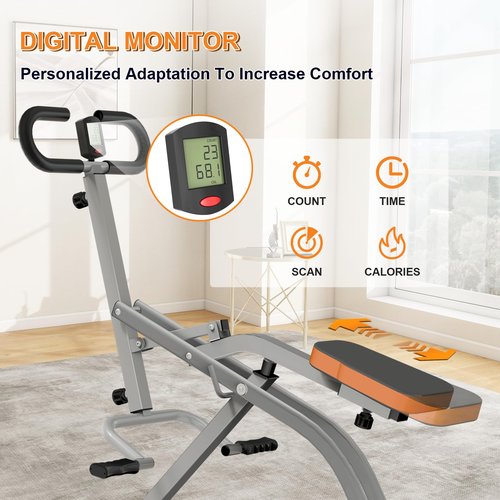 RIVANO Squat Machine, Ab Workout Equipment, 265lbs Loading Capacity Rowing Machines for Home Foldable with Adjustable Resistance Bands and Display, Exercise Trainer for Botty Butt Thighs, Grey